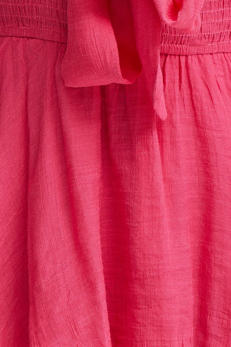 Pink Mini Dress Short Sleeve Tie Front