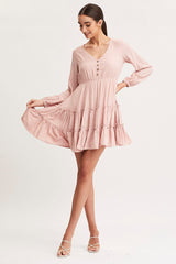 Pink Skater Dress Long Sleeve Mini