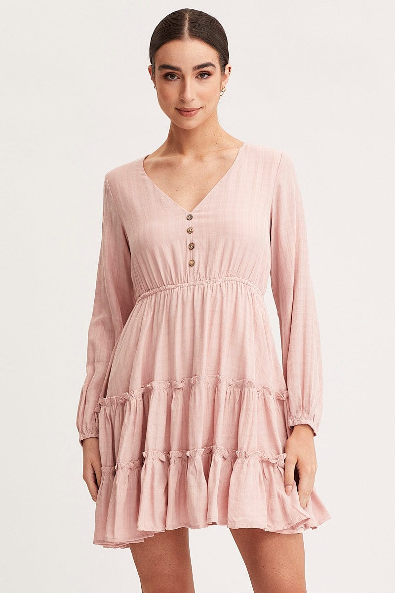 Pink Skater Dress Long Sleeve Mini