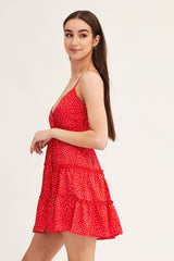 Polka Dot Skater Dress Mini V Neck Sleeveless