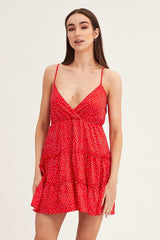 Polka Dot Skater Dress Mini V Neck Sleeveless