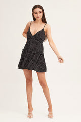 Polka Dot Skater Dress Mini V Neck Sleeveless