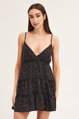 Polka Dot Skater Dress Mini V Neck Sleeveless