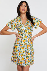 Print Fit And Flare Dress Short Sleeve V Neck