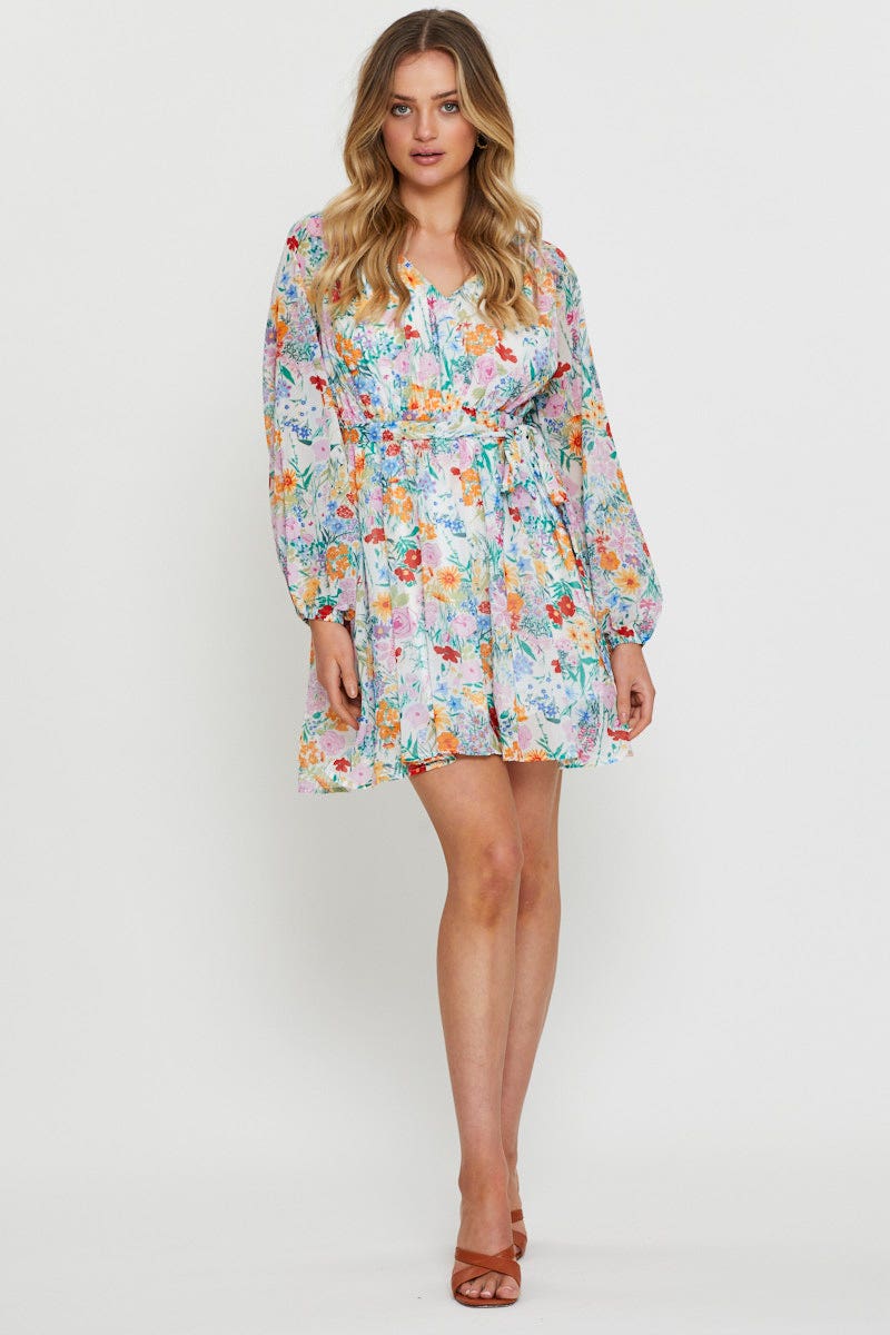 Print Mini Dress Long Sleeve