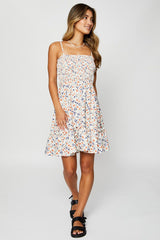 Print Mini Dress Sleeveless Square Neck