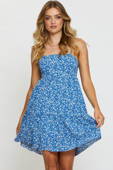 Print Mini Dress Sleeveless Square Neck