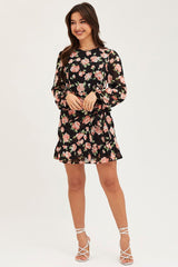 Print Wrap Dress Long Sleeve Mini Ruffle
