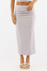 Grey Gathered Midi Skirt High Rise Bengaline Split