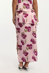 Pink Abstract Chiffon Maxi Skirt Lined