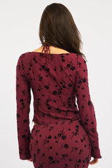Red Floral Maxi Skirt High Waisted Panelled Detail Burnout
