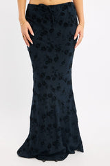 Black Floral Maxi Skirt High Waisted Panelled Detail Burnout