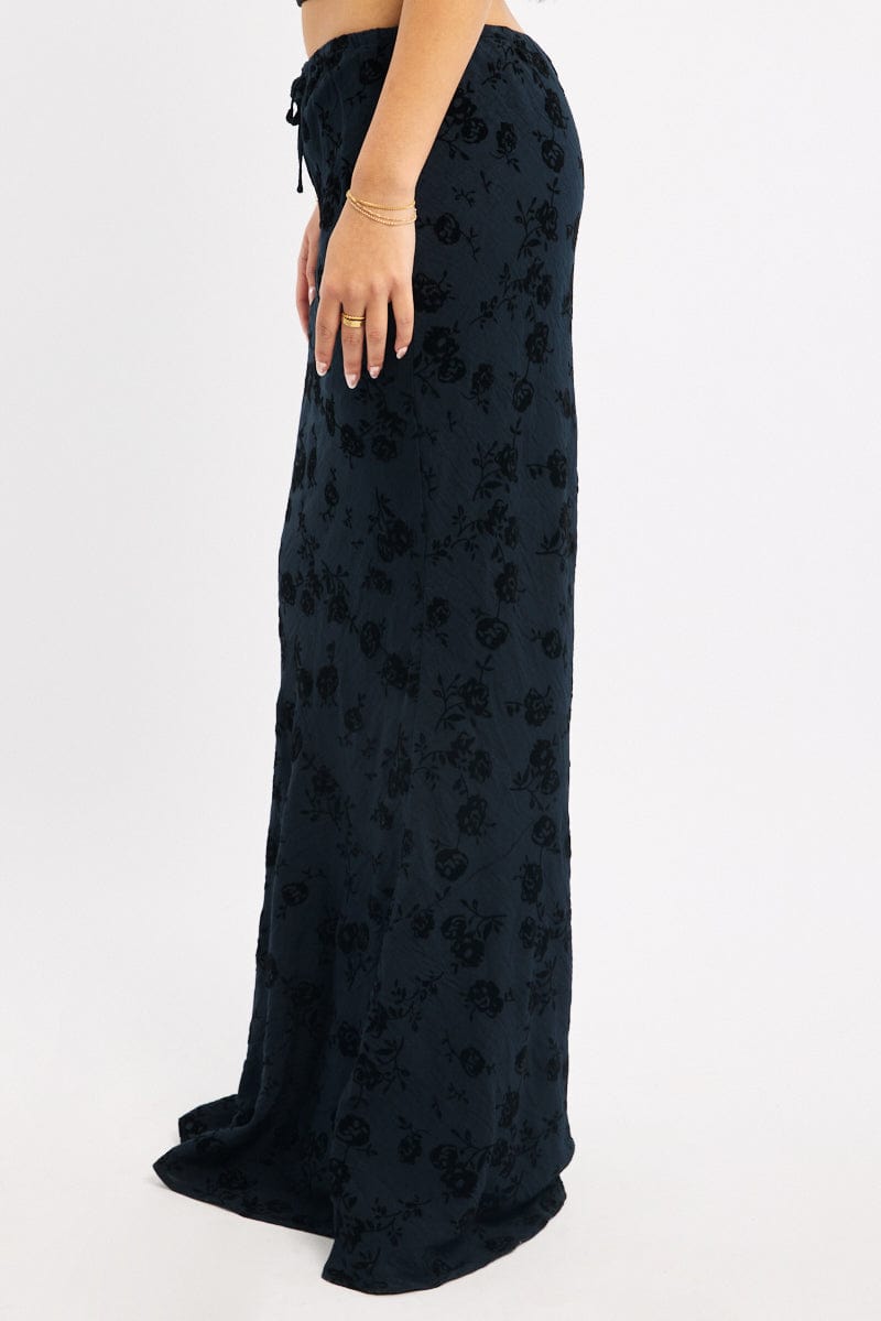 Black Floral Maxi Skirt High Waisted Panelled Detail Burnout