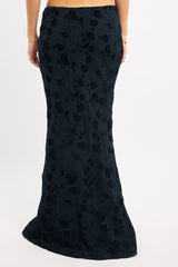 Black Floral Maxi Skirt High Waisted Panelled Detail Burnout