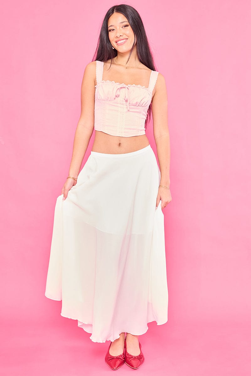 White Maxi Skirt Flowy High Waisted Poly Chiffon
