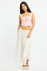 White Maxi Skirt Flowy High Waisted Poly Chiffon