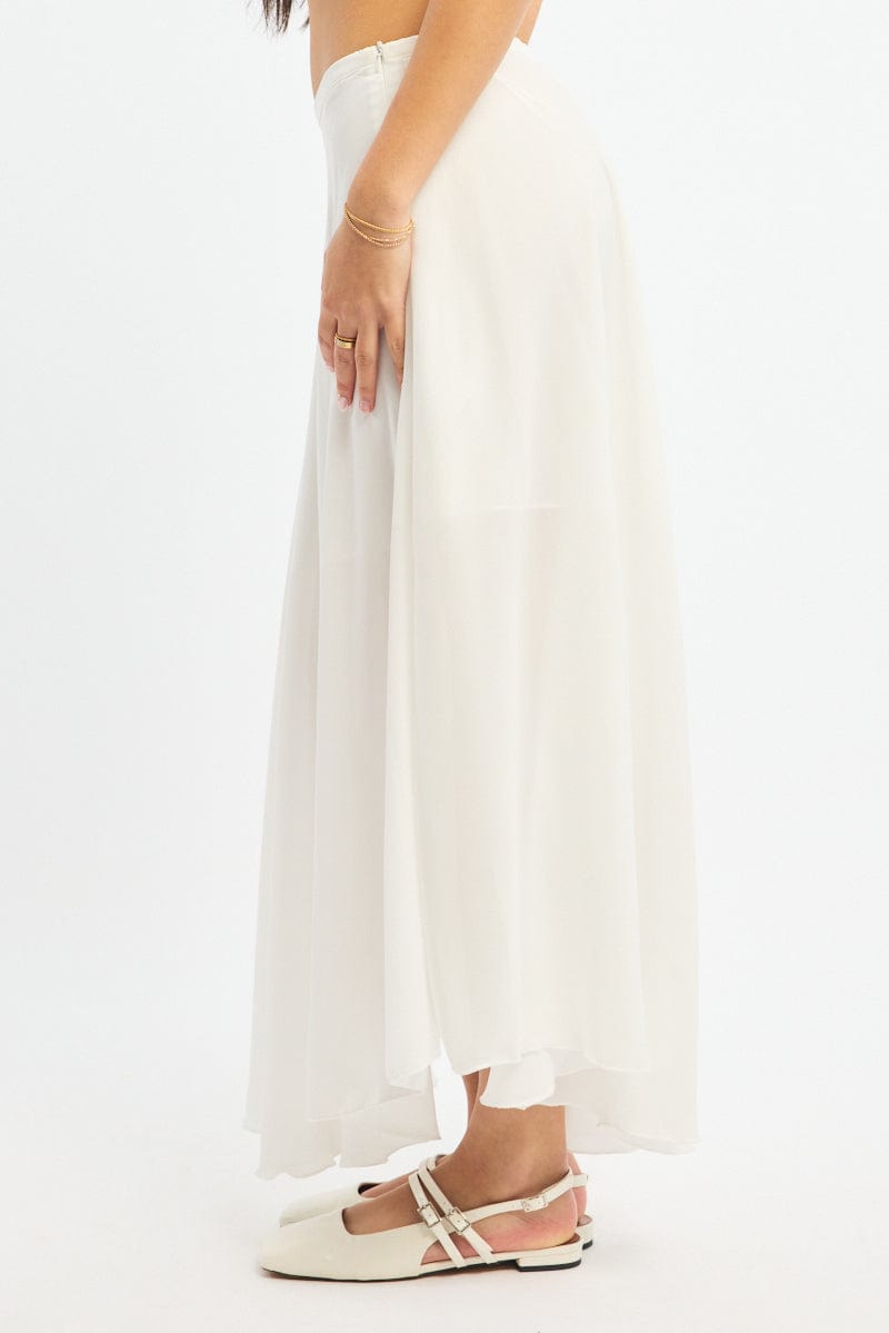 White Maxi Skirt Flowy High Waisted Poly Chiffon