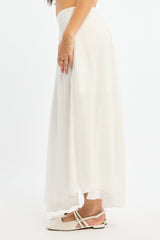 White Maxi Skirt Flowy High Waisted Poly Chiffon