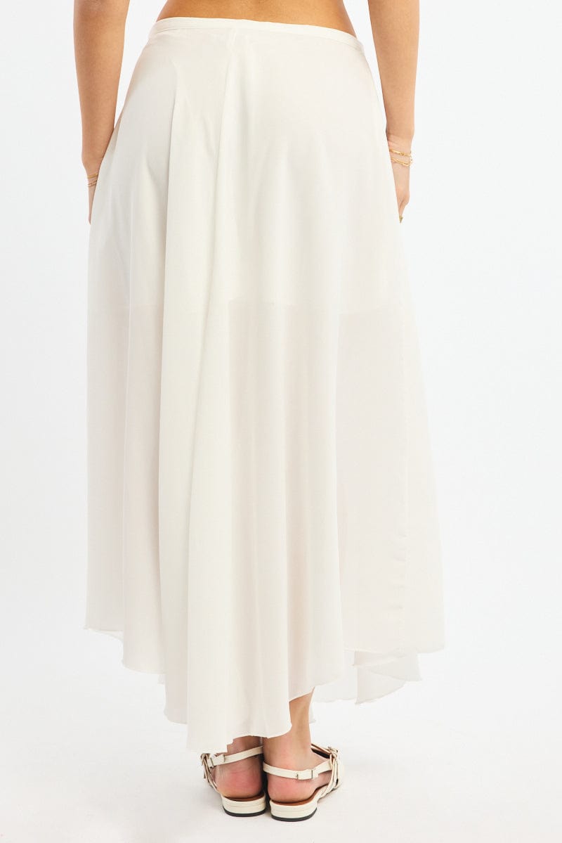 White Maxi Skirt Flowy High Waisted Poly Chiffon