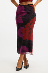 Black Floral Mesh Skirt Elasticated Lace Trim Midaxi