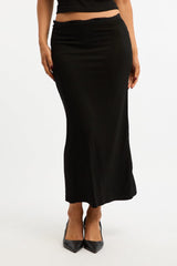Black Maxi Skirt Elasticated Lace Trim Jersey Lined