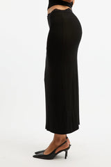 Black Maxi Skirt Elasticated Lace Trim Jersey Lined