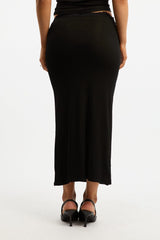Black Maxi Skirt Elasticated Lace Trim Jersey Lined
