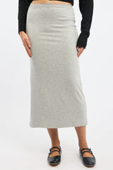 Grey Maxi Skirt Elasticated Lace Trim Jersey Lined