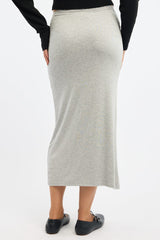 Grey Maxi Skirt Elasticated Lace Trim Jersey Lined