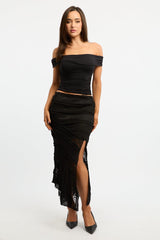 Black Scarf Hem Lace Maxi