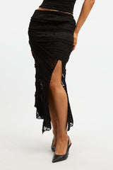 Black Scarf Hem Lace Maxi