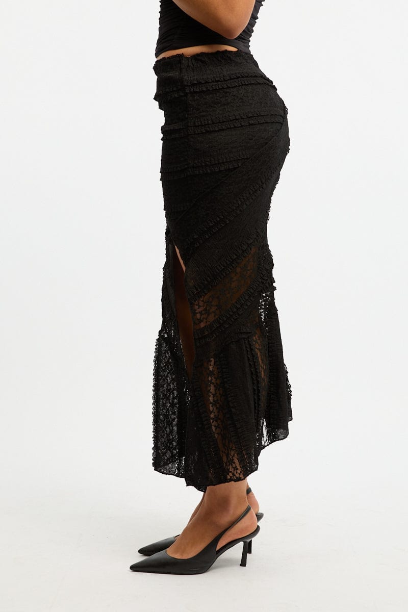 Black Scarf Hem Lace Maxi