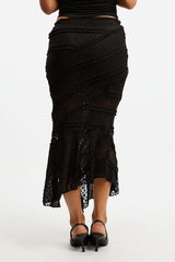 Black Scarf Hem Lace Maxi