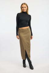 Beige Crossover Midaxi Skirt Mid Waisted Pocket Detail
