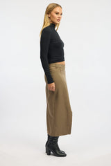 Beige Crossover Midaxi Skirt Mid Waisted Pocket Detail