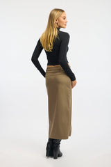 Beige Crossover Midaxi Skirt Mid Waisted Pocket Detail