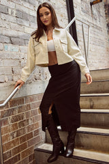 Black Crossover Midaxi Skirt Mid Waisted Pocket Detail