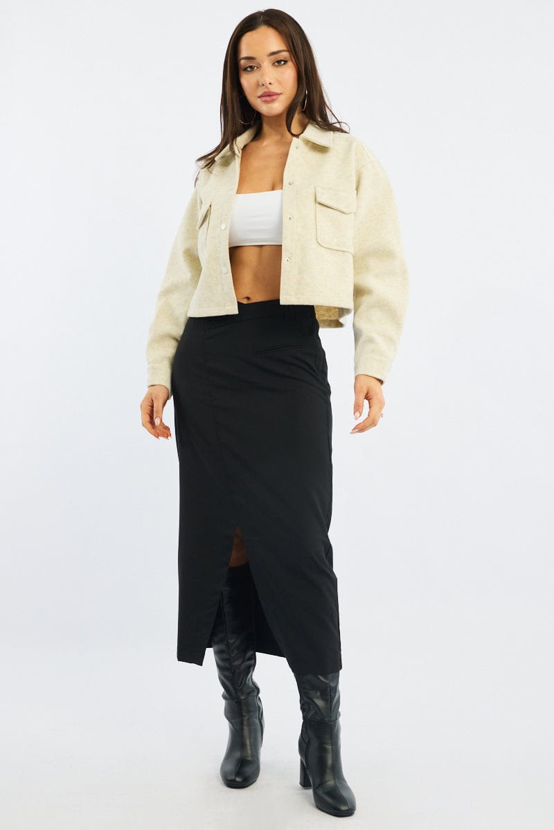 Black Crossover Midaxi Skirt Mid Waisted Pocket Detail