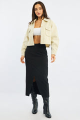 Black Crossover Midaxi Skirt Mid Waisted Pocket Detail