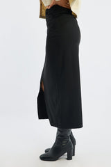 Black Crossover Midaxi Skirt Mid Waisted Pocket Detail