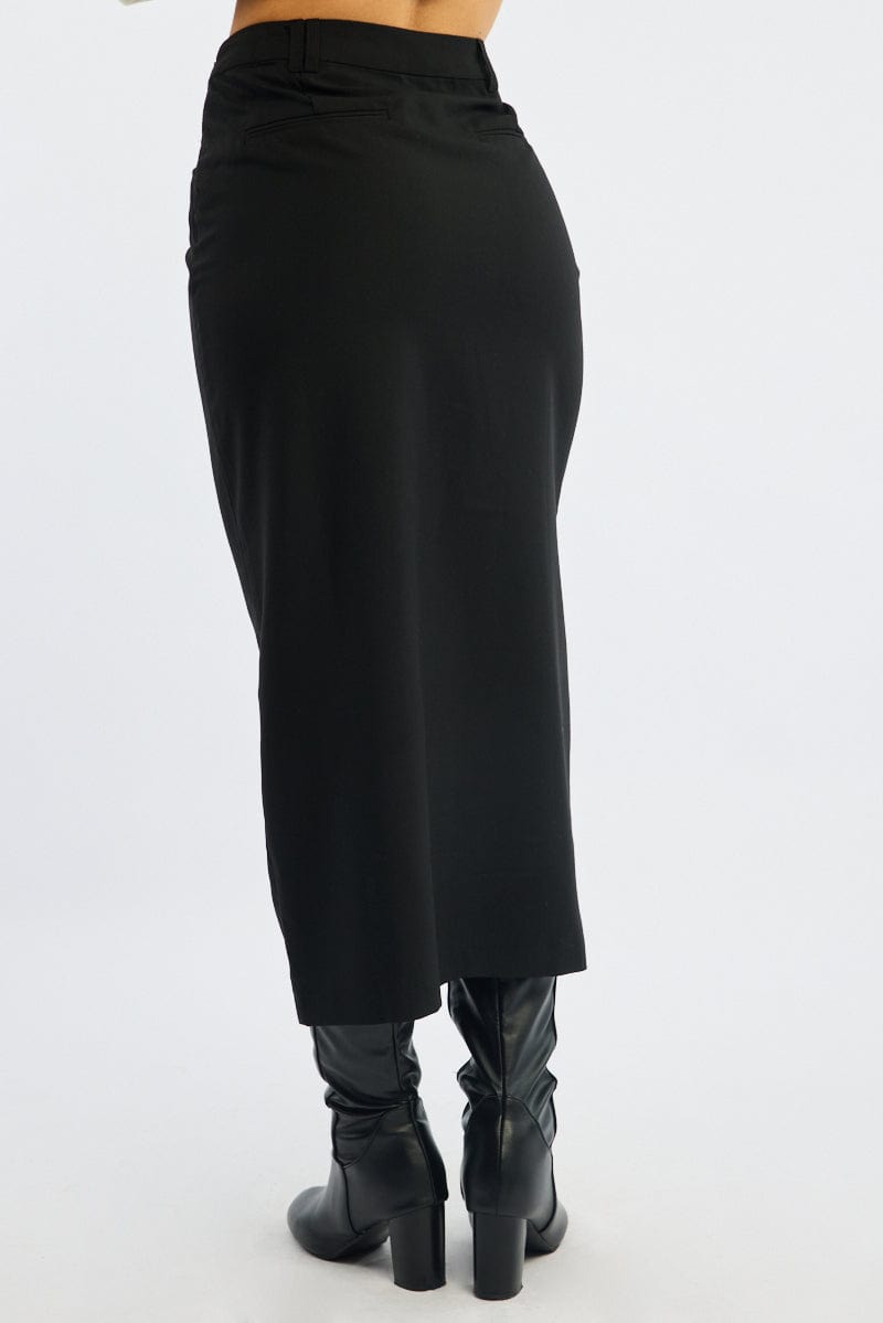 Black Crossover Midaxi Skirt Mid Waisted Pocket Detail