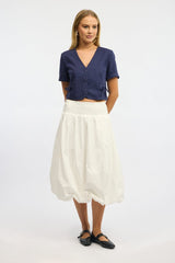 White Balloon Skirt Shirred Waist Maxi