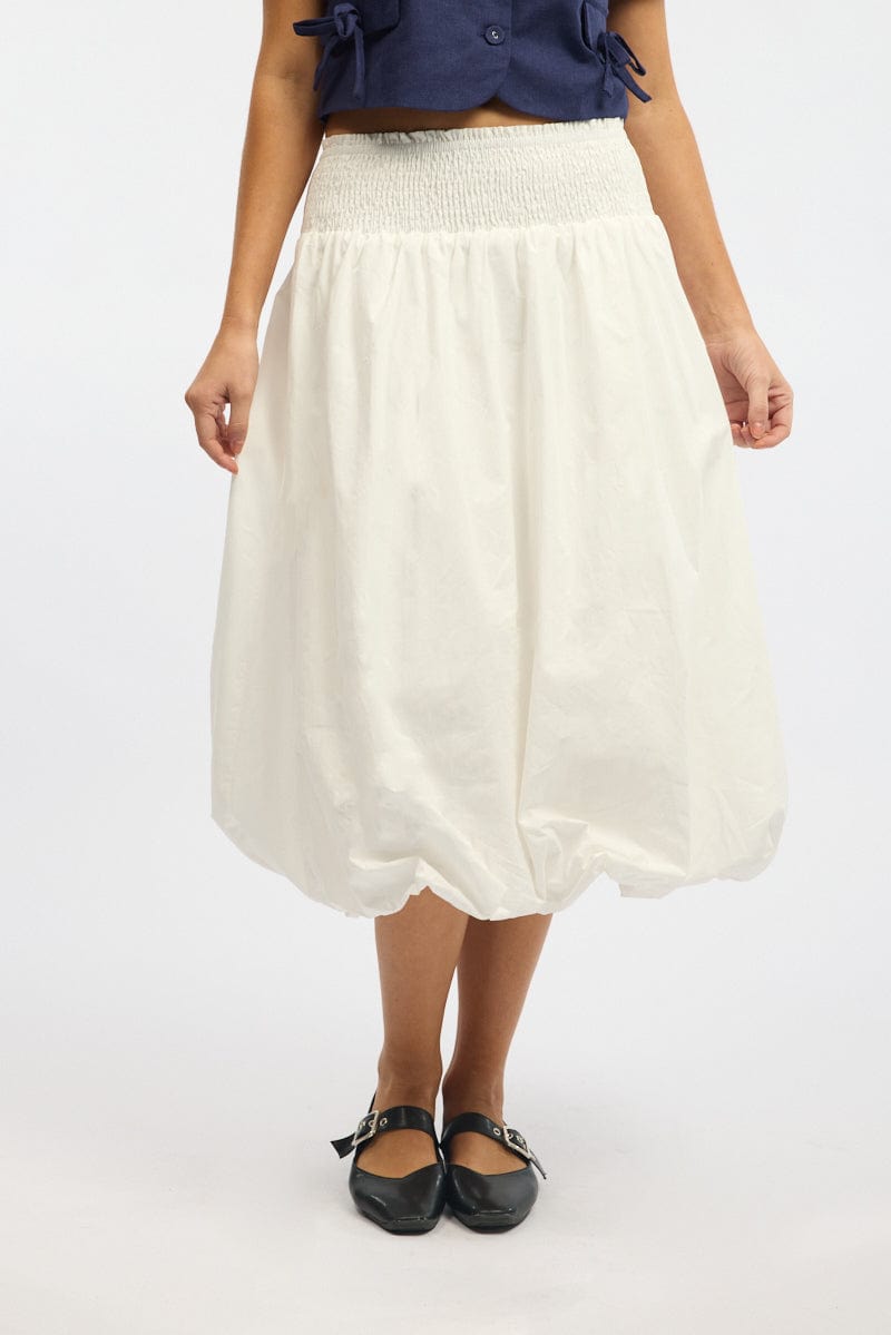 White Balloon Skirt Shirred Waist Maxi