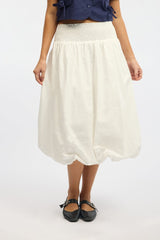White Balloon Skirt Shirred Waist Maxi