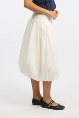 White Balloon Skirt Shirred Waist Maxi