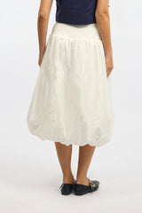 White Balloon Skirt Shirred Waist Maxi