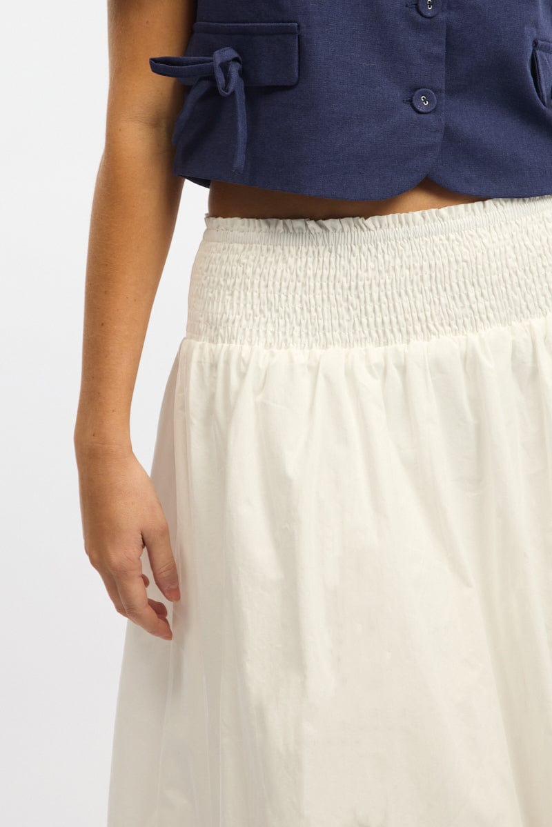 White Balloon Skirt Shirred Waist Maxi