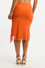 Orange Asymm Midi Skirt Mesh