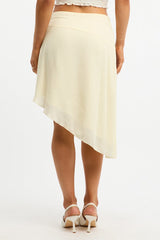 Yellow Scarf Hem Skirt Midi Asymmetric