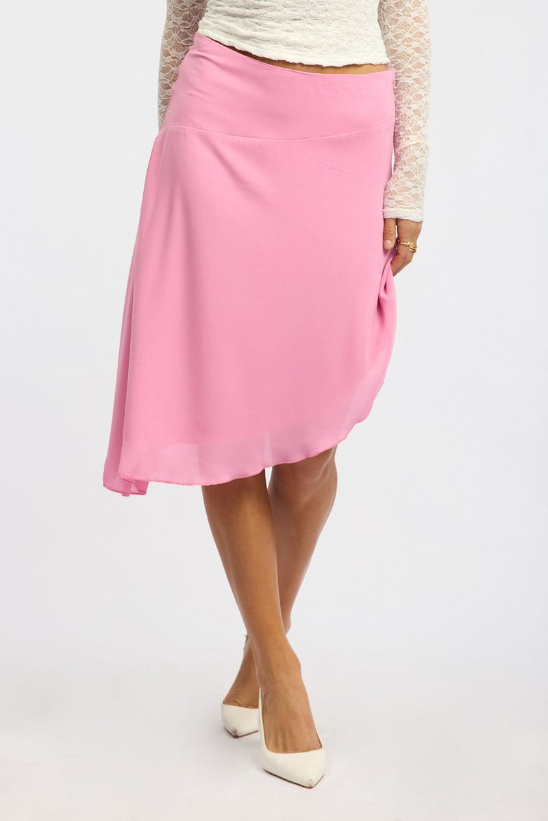 Pink Scarf Hem Skirt Midi Asymmetric